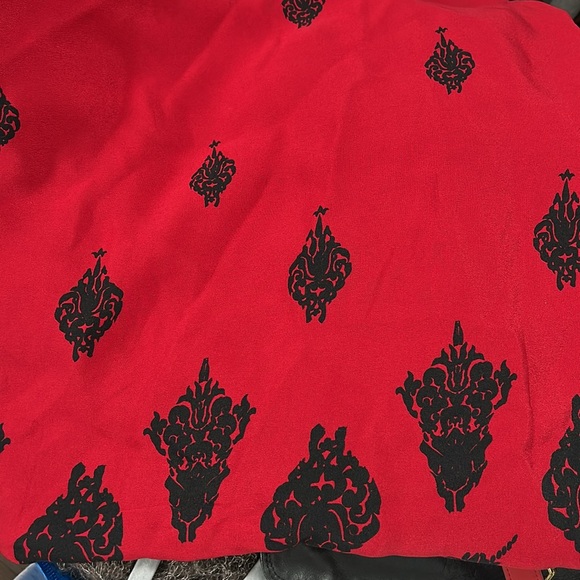 Peter Nygard Scarf Double Sided Black Velvet Red Printed Silk Fringe - Picture 14 of 16